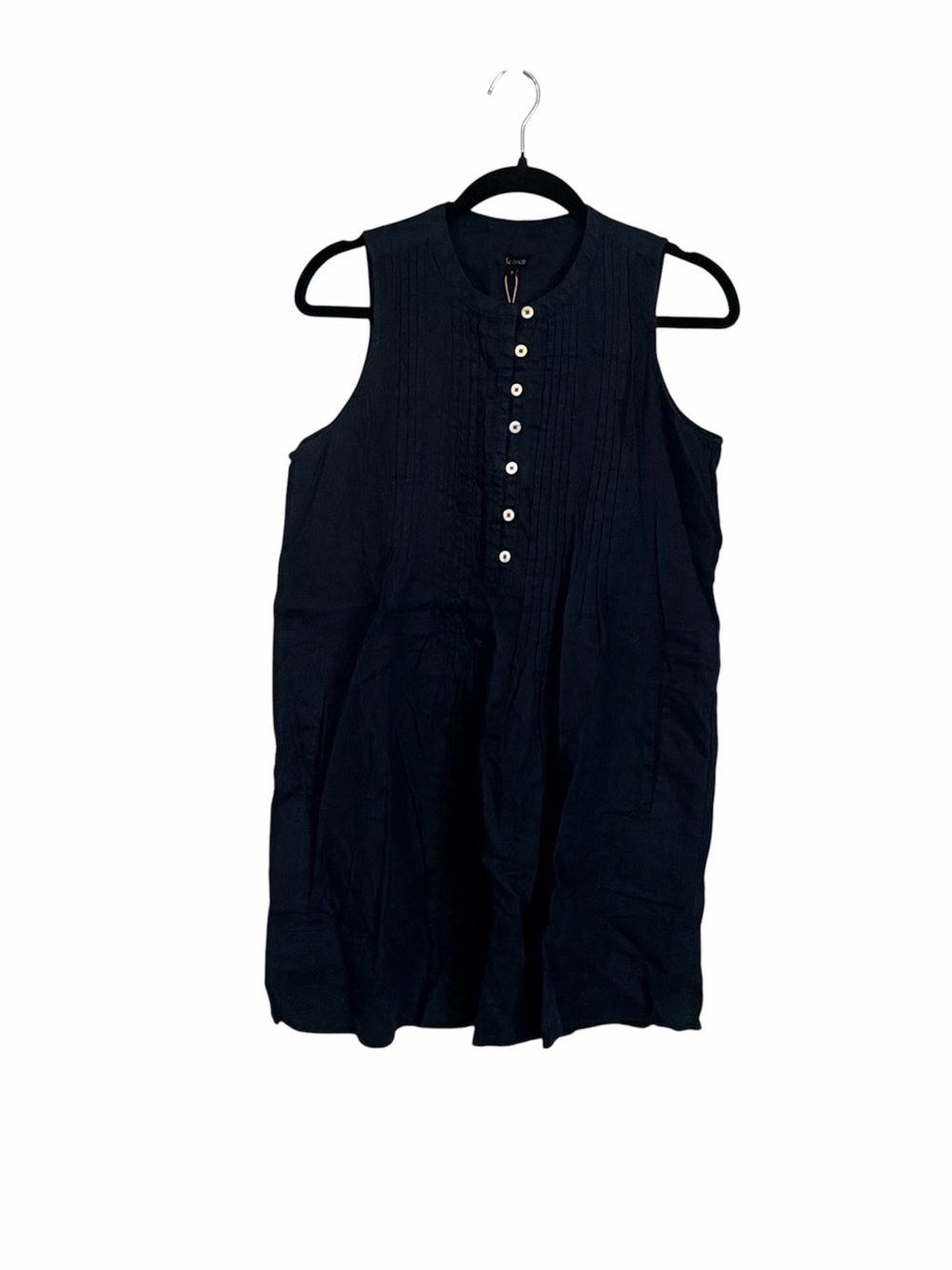 Quince Women’s 100% European Linen Sleeveless Swing Dress in Deep Navy Sz S NWT